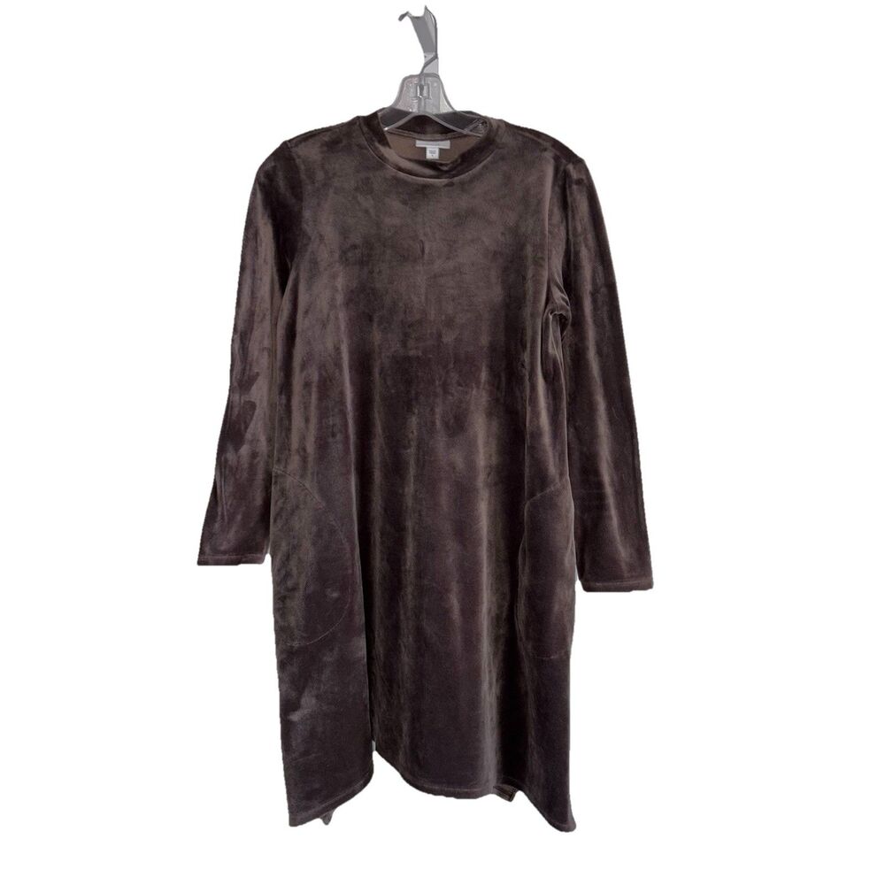 J. Jill PureJill Velvet Tunic Dress Mocha High Neck Long Sleeve Pockets Small